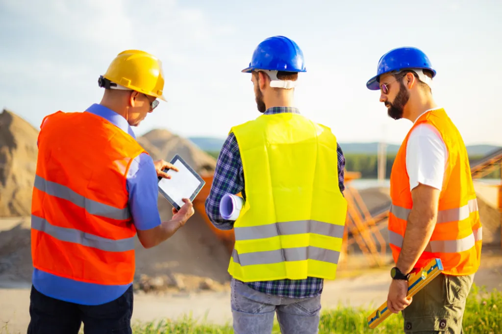 A group of workers wearing safety clothing and high visibility jackets