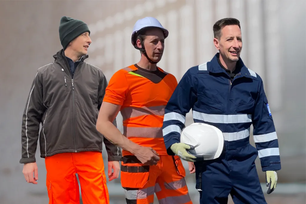 A man wearing different PPE equipment outfits