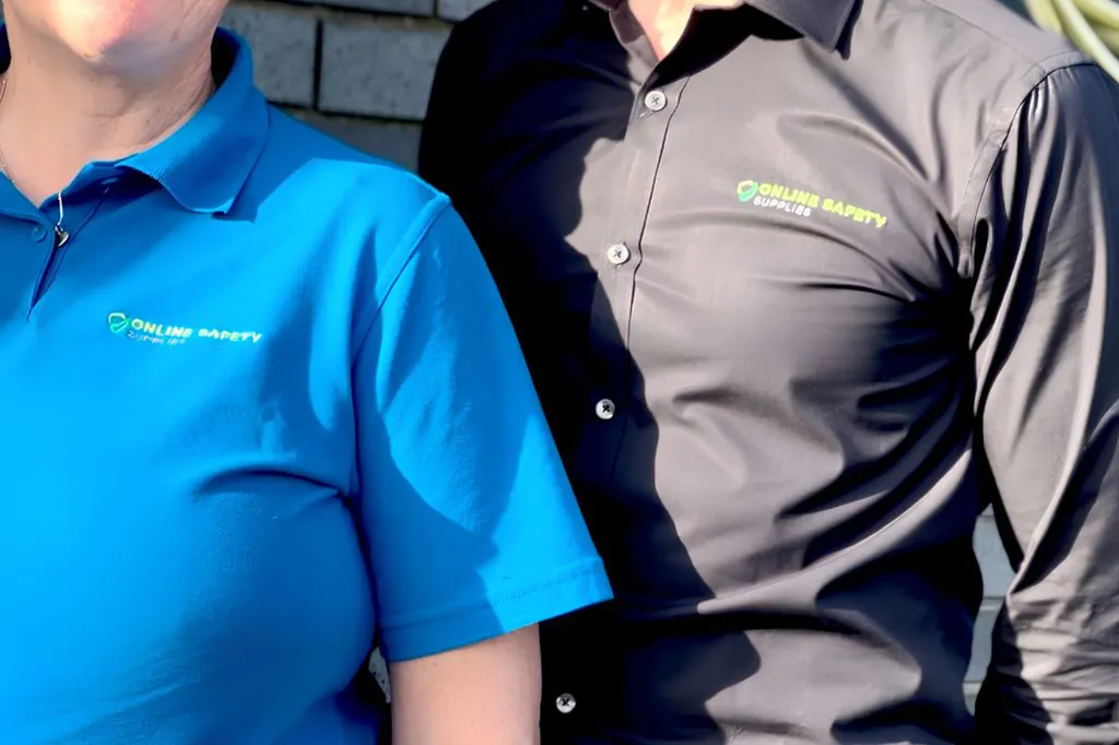 Two people wearing custom clothing