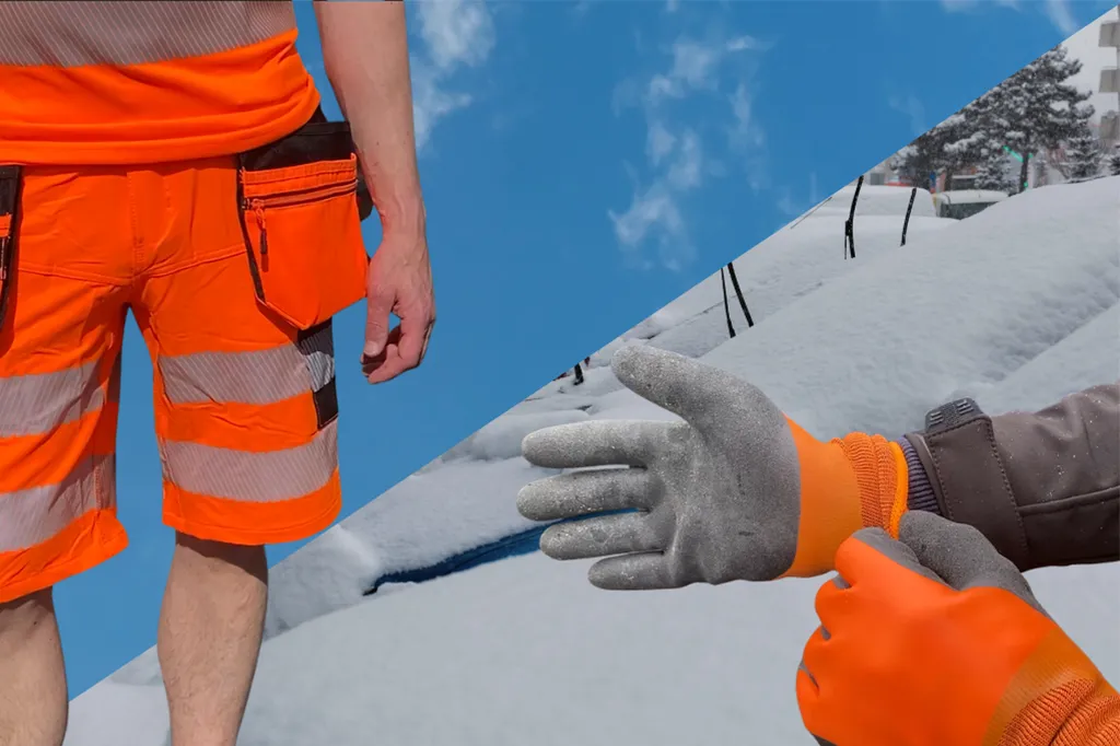 A man wearing summer PPE and winter PPE