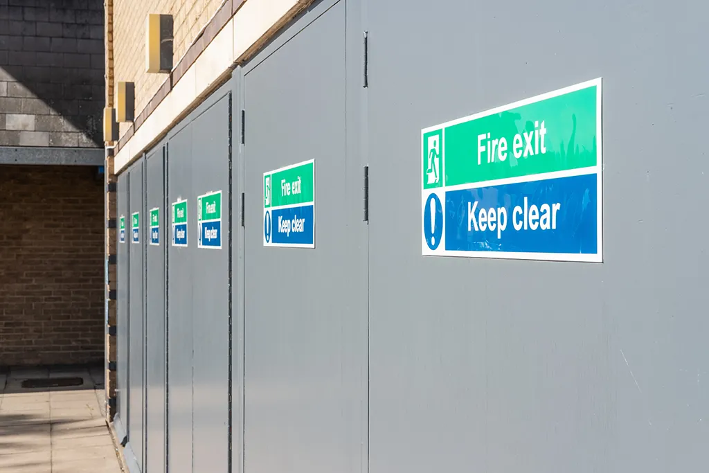 A row of internal fire doors