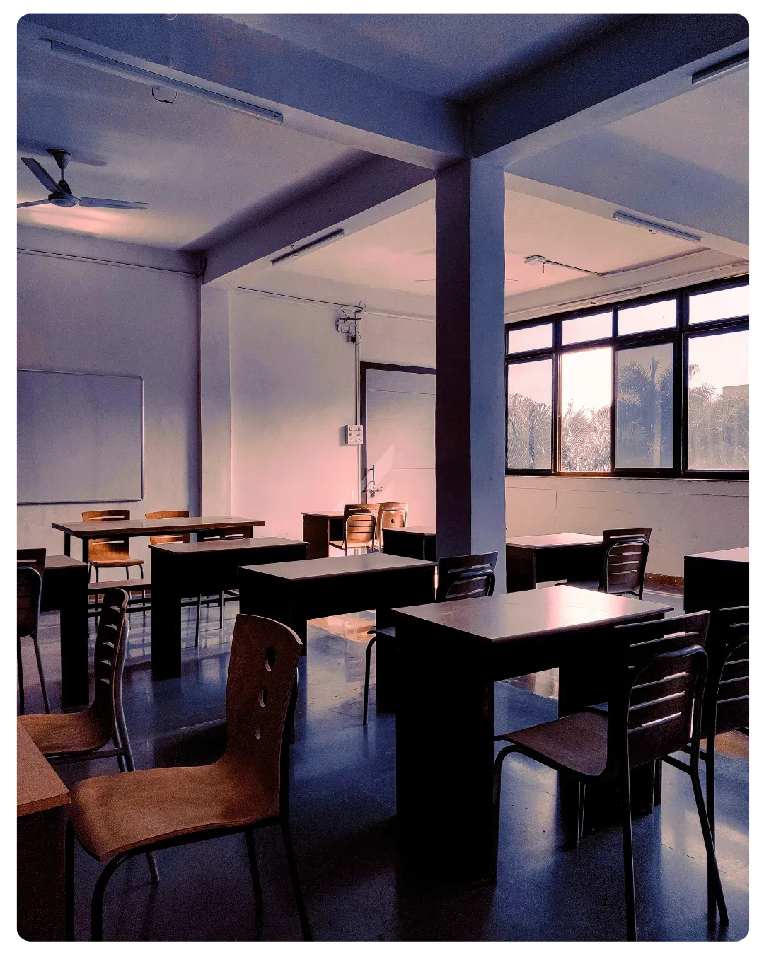 A brightly lit classroom