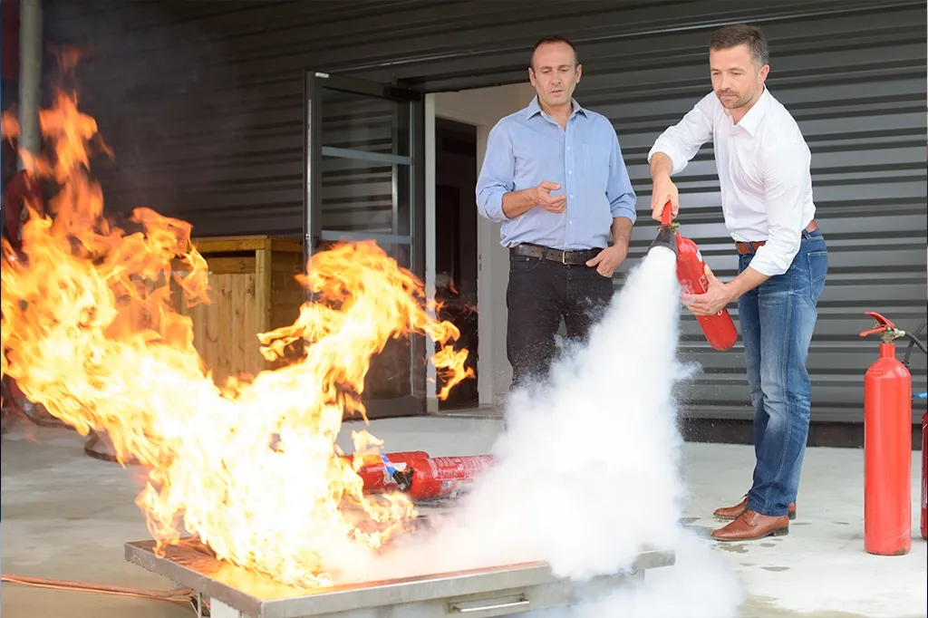 Outdoor fire safety training with instructor